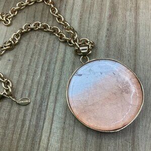 Chico's Ombre Peach Silver Circle Disc Pendant Gold Tone Necklace